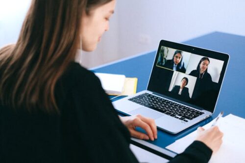 woman interviewing on computer